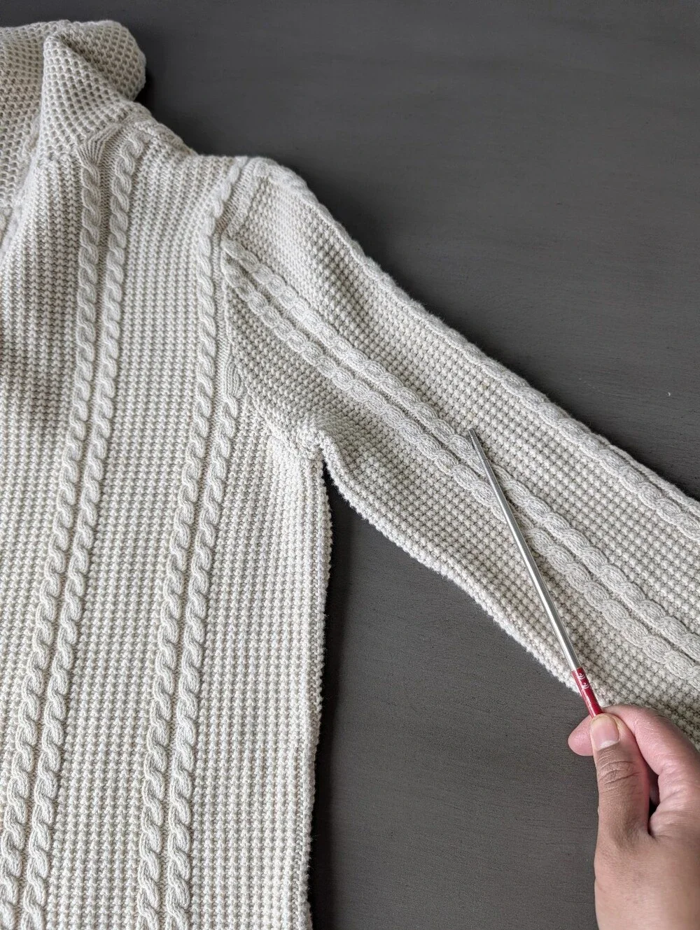 JEANNE PIERRE Cream Cable Knit Cowl Sweater Cotton Hongkong Size M